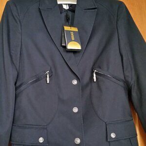 VERSACE NWT Italy Jacket Blazer Navy Cotton Silver Logo Buttons Size EU 46